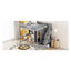 Lit mezzanine double avec bibliothèque, tiroirs, bureau et garde-robe gris-617832354