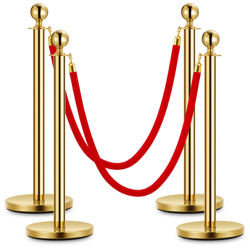 Poteaux de chandelier en acier inoxydable doré pour le contrôle des foules - Cordes rouges douces incluses - Convient aux événements, hôtels, fêtes, Musées, queues rouges sur tapis rouge