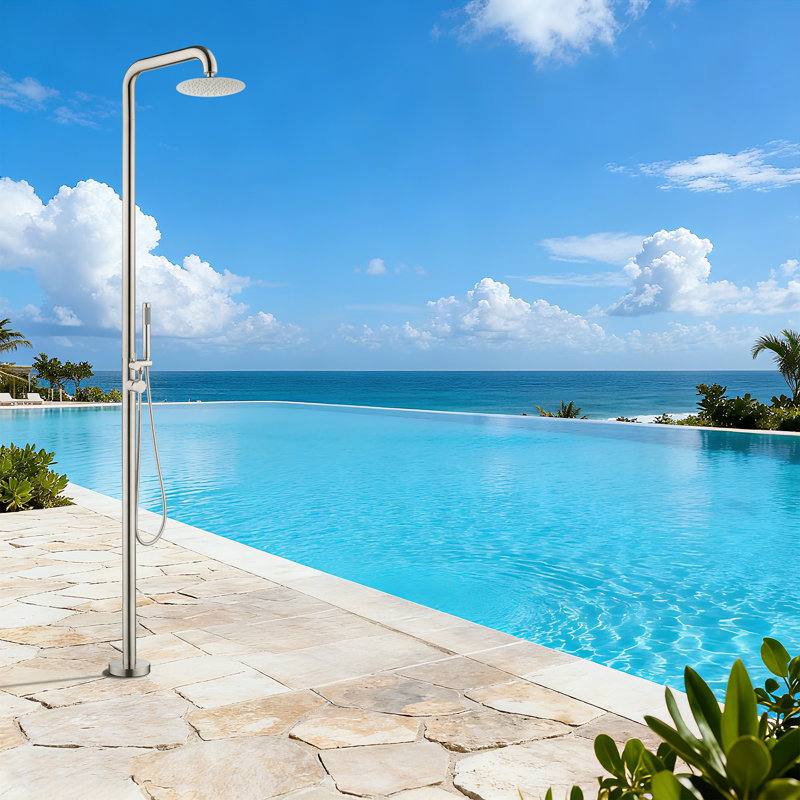 Système de douche 86 po autoportant exposé 86-3 / 5 po en acier inoxydable avec douche à main, Nickel brossé