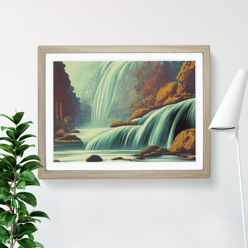 Animated Waterfall - Single Picture Frame Print, 46cm H x 64cm W x 2cm D, Oak Framed