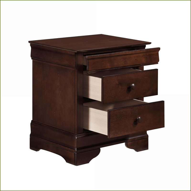 Louis Philippe Brown Cherry Nightstand with 2 Drawers &amp; Hidden Jewelry Drawer