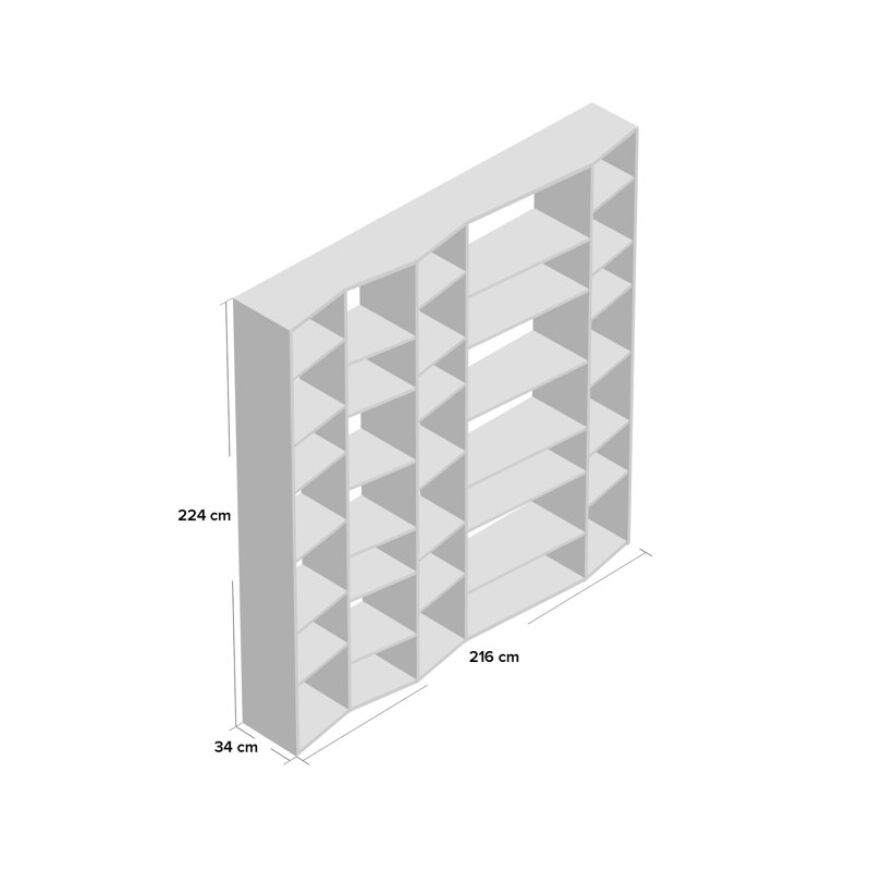 Vsevidof 224cm H x 216cm W Geometric Bookcase, Matt Grey
