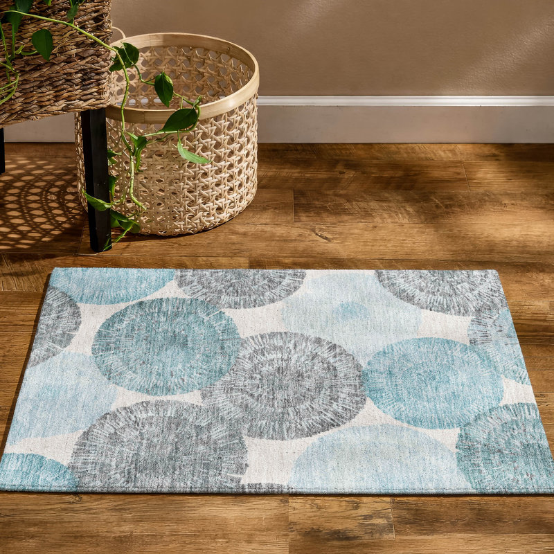 Premium Machine Washable Mayfield AMF2351 Abstract Rug, 1'8" x 2'6", Teal
