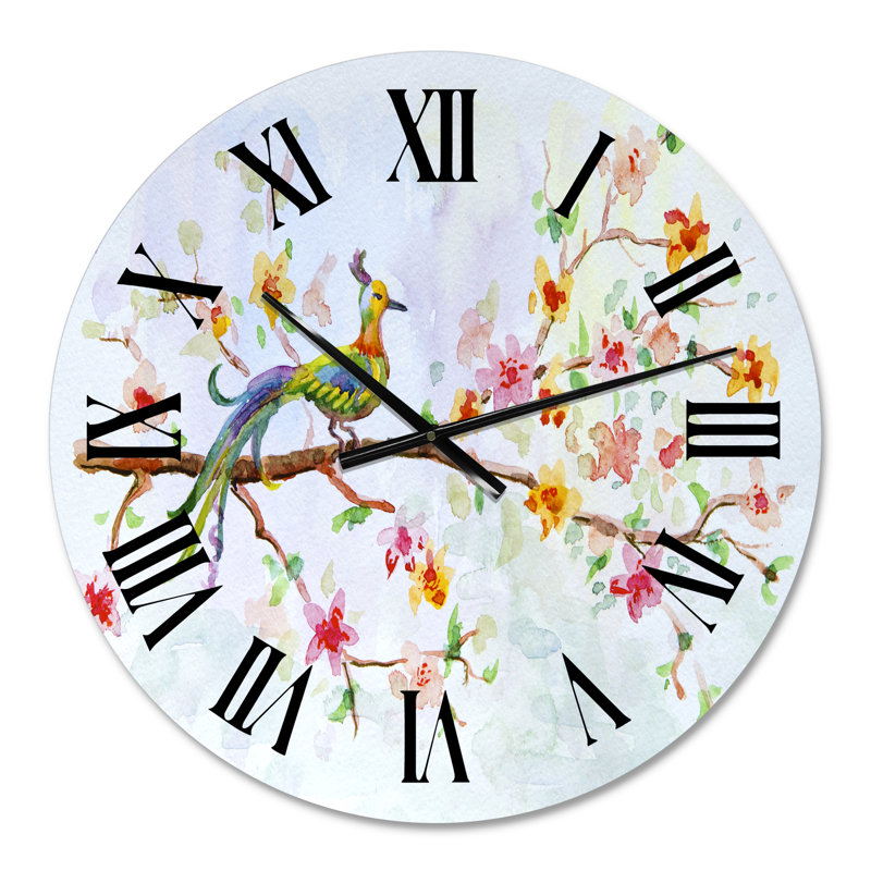 Petit oiseau sur une branche en fleurs - Horloge murale traditionnelle, Petit