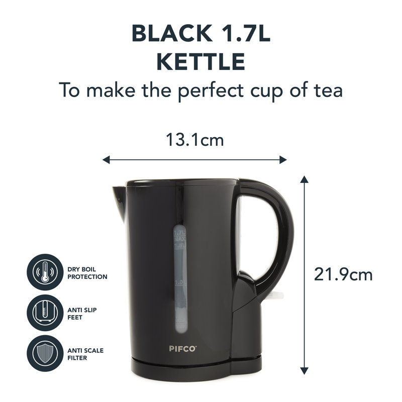 PIFCO Essentials 1.7L Plastic Electric Kettle, Black