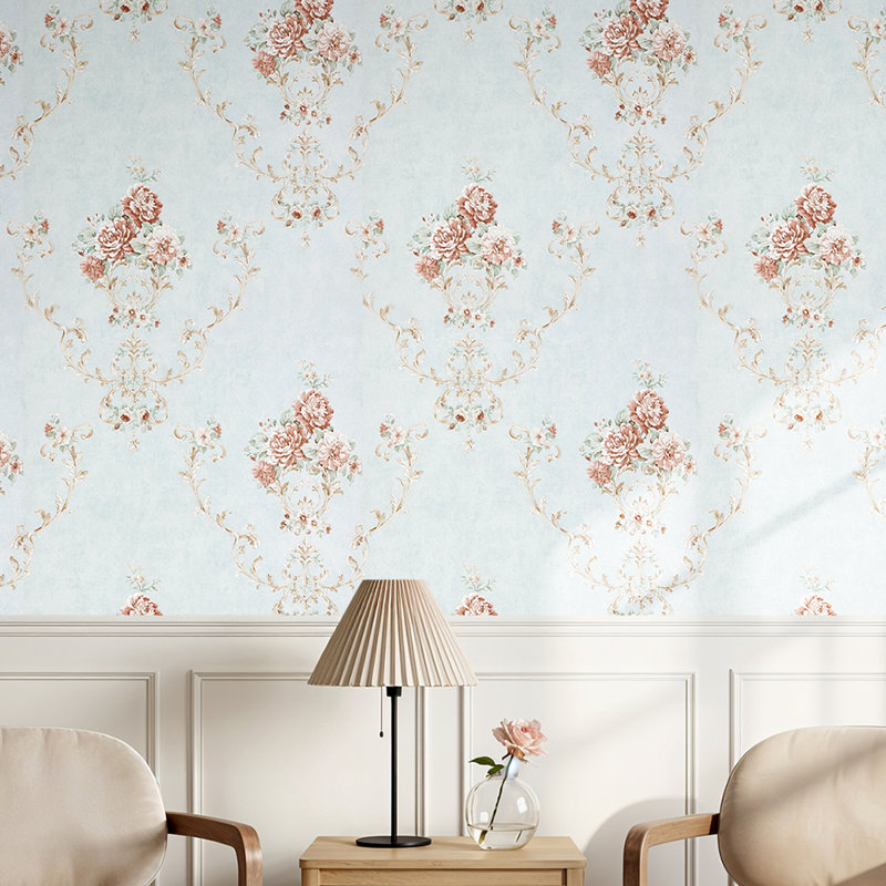 Vintage Non-Pasted Non-Woven 3D Embossed Wallpaper Roll, Blue