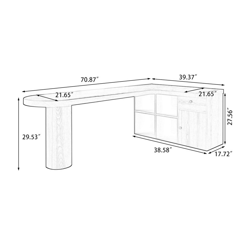 Nut-brown L-Shaped Solid Wood  desk, 29.53" H x 70.87" W x 39.37" D, Right Hand Return