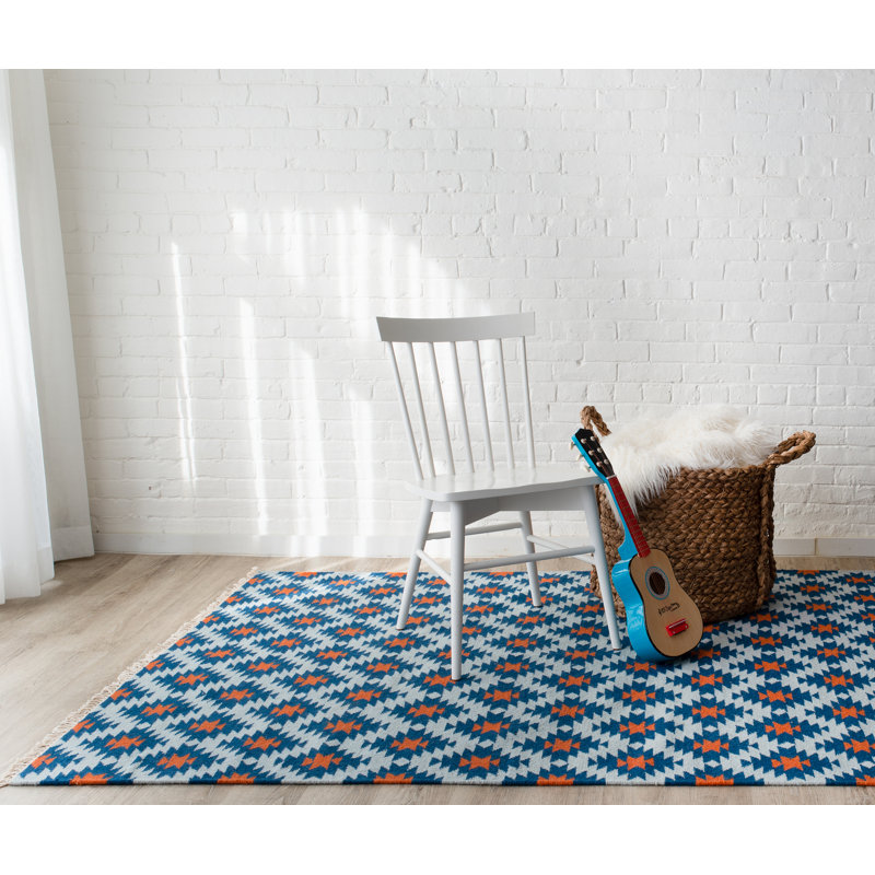 Thompson Wool Geometric Area Rug in Navy, Rectangle 7'6" x 9'6"