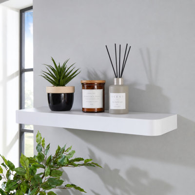 Trent Floating Narrow Wall Shelf, Rounded Front Corners, Foiled Finish
