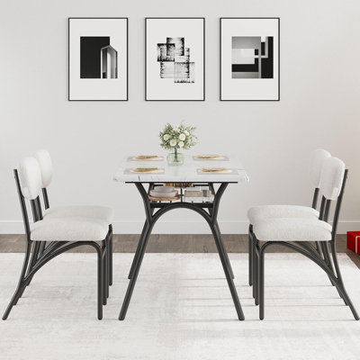 Modern Dining Table Chair Set for 4-6, 5 Piece Kitchen Table with Storage Rack and 4 Boucle Chairs by George Oliver