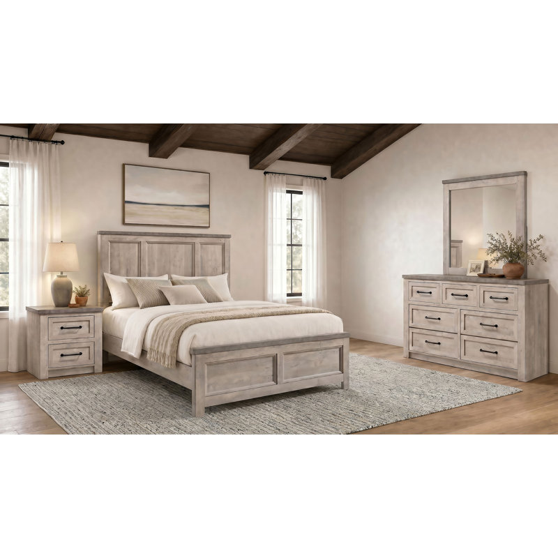 Ensemble de chambre à coucher Daleyssa 4 pièces, lit king, gris et taupe vieilli, Très grand lit