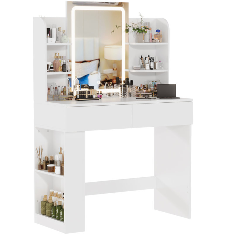 Rooke Dressing Table 3 Colorful Makeup desk White Dressing Table With LED Light Mirror