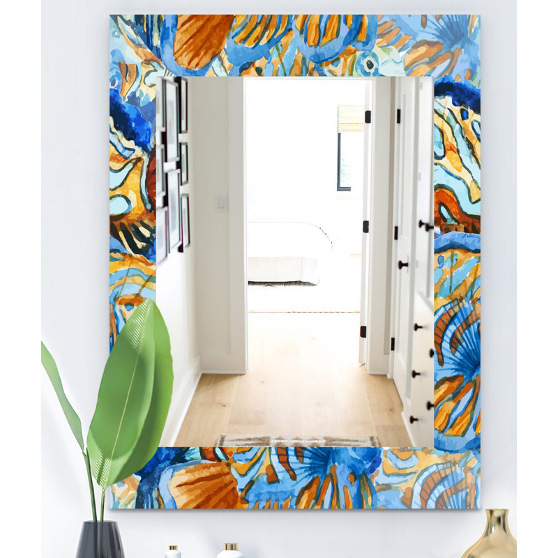 Miroir mural handpainted and fishs, H 39,4 po x l 29,5 po