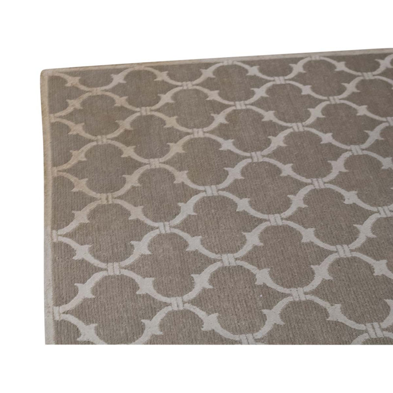 Tapis brun / ivoire en laine noué à la main de conception unique 7 pi 11 po x 9 pi 8 po