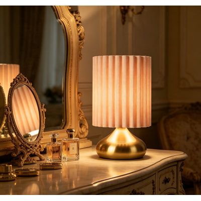 Gold Small Table Lamp Scalloped Shade, Bedroom Nightstand Office