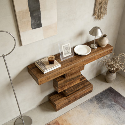Table d'appoint en bois avec base géométrique