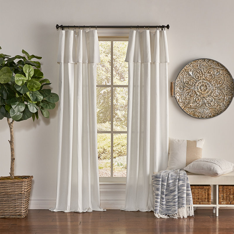 Destini Drop Cloth Light Filtering Ring Top Tab Farmhouse Curtain with Valance, Off White, 50" W x 84" L