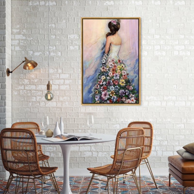 Floral, robe fluide, robe de fleur élégante, art mural sur toile rose / bleu / rouge / blanc pour le salon