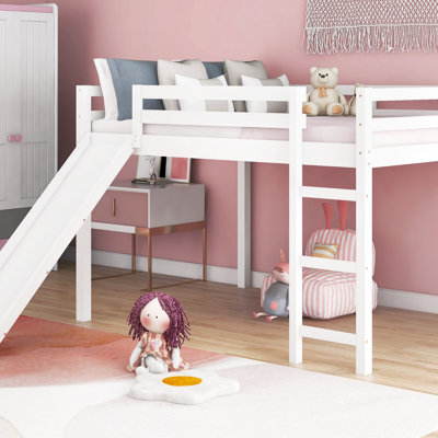 Full Size White Loft Bed With Slide, Multifunctional Design For Space-Saving And Fun, Ideal For People And Teens