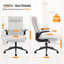 Chaise de bureau pivotante à dossier moyen en coton et lin 28 po avec accoudoirs réglables-136086107