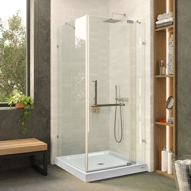 42'' W x 74.25'' H Hinged Frameless Shower Door, Chrome