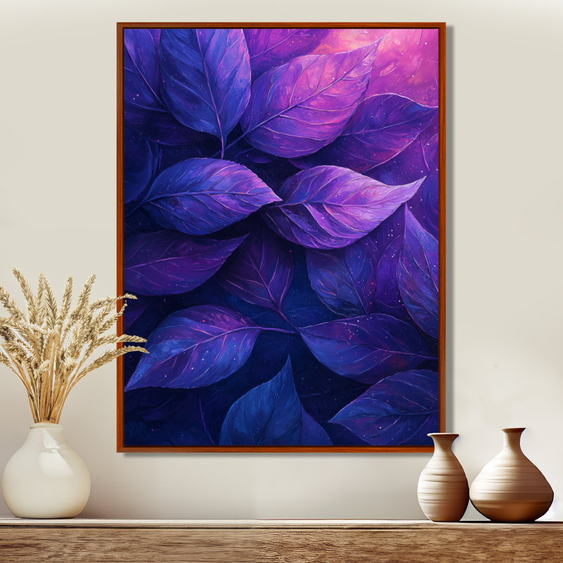 Plum Leaves Evening Collage II - feuilles, art mural, H 32 po x l 16 po, Impression encadrée, Brun