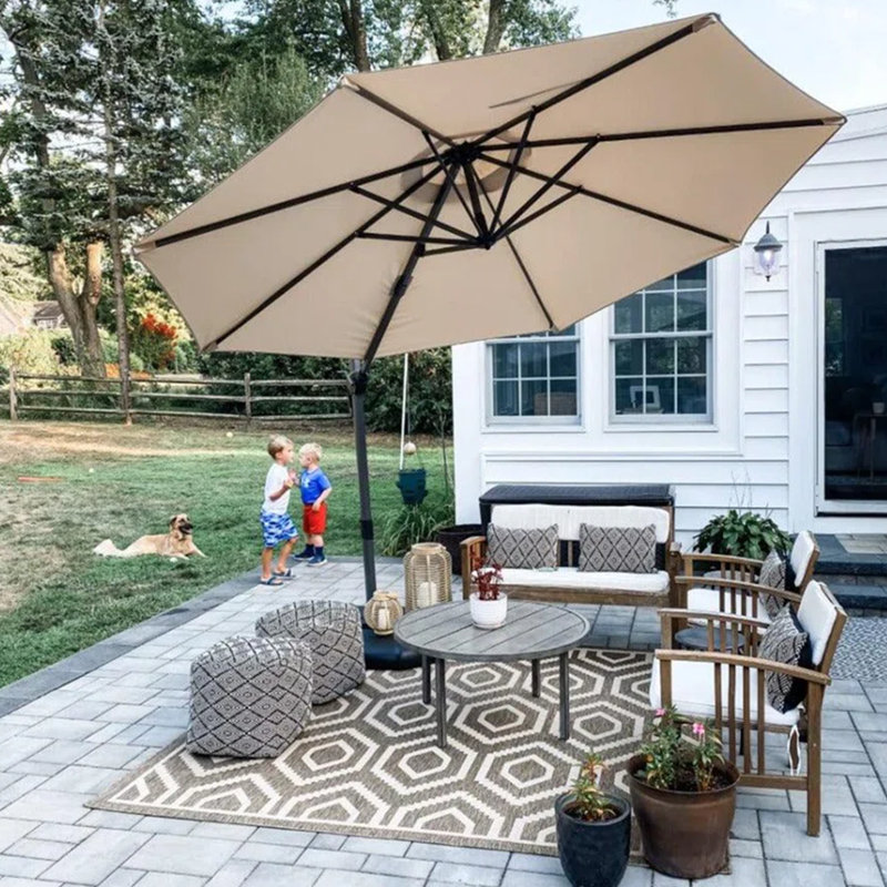Parasol d'extérieur gris en porte-à-faux 11 pi avec base et rotation à 360 degrés PURPLE LEAF, gris