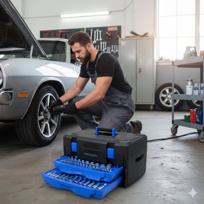 Mallette de transport portable noire contenant un assortiment d'outils à main de 266 pièces