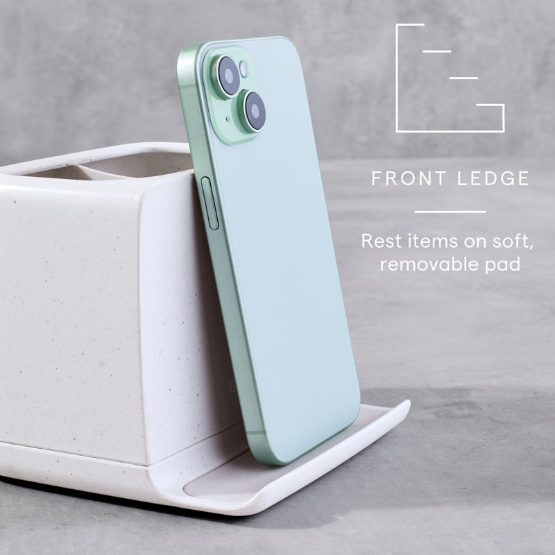 Polished White Freestanding Toothbrush Holder with Phone Stand