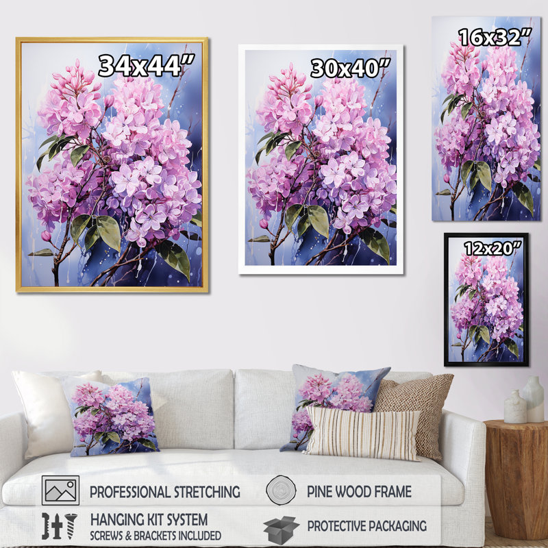 Mystical Whispers Lilacs - décoration murale lilas, H 40 po x l 30 po, Cadre flottant blanc