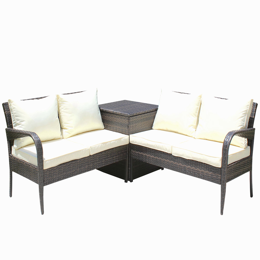 Ebern Designs 3 Piece Patio Sectional Wicker Rattan Outdoor Furniture ...