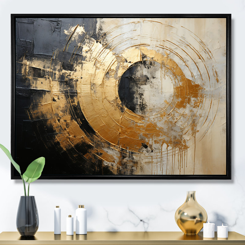«Minimalisme Vortex Poteries», impression sur toile à spirales abstraites, Cadre flottant noir, H 30 po x l 40 po x P 1,5 po