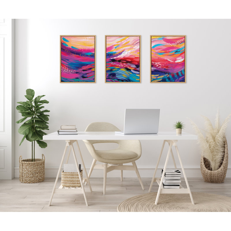 Ensemble d'art mural sur toile encadré "Ev Brush Brush 90 A, B and C" par Jessi Raulet d'Ettavee