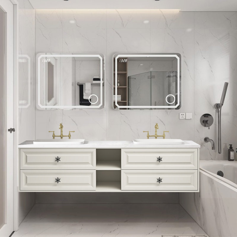 Nikitha 84'' Double Bathroom Vanity with Engineered Stone Top