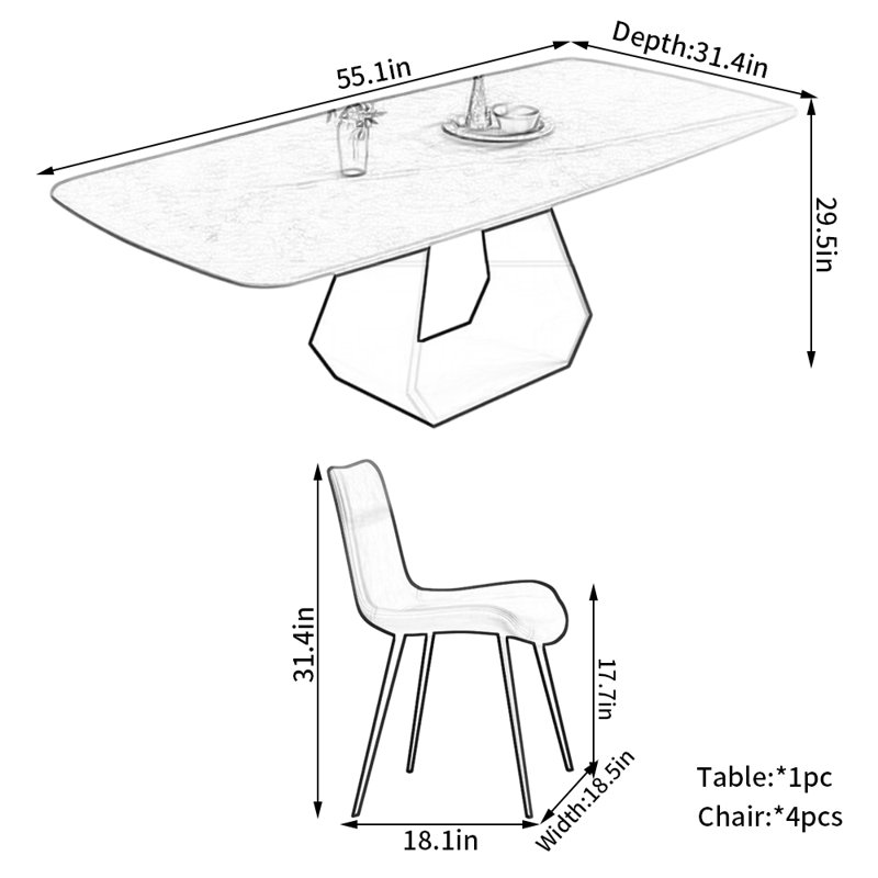Ensemble de chaises de salle à manger Modern Luxurious Rock Plate, H 29,5 po x L 55,1 po x l 31,4 po