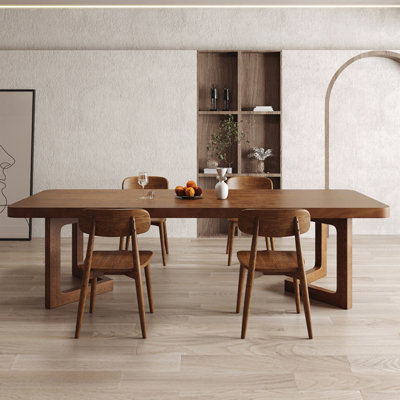 Brown Rectangular Solid Wood H‑Shape Dining Table