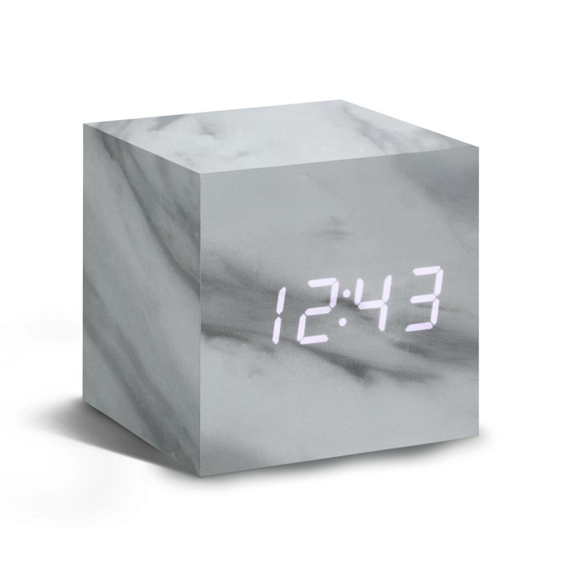 Sleek & Chic Modern Digital Wood Electric Alarm Tabletop Clock, Marble/White