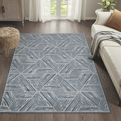 Bystrovany Modern Coastal Geometric Machine-Washable Blue/Cream Rug
