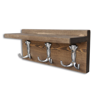 Handmade Wall Shelf with Hanging Key Rack, 11.8 x 5.1 x 4.3 Inches | 100% Spruce Wood, Rustic Walnut Finish | Assembled, Perfect for Entryway, Living Room & Home Organization | Stylish & Functional Design