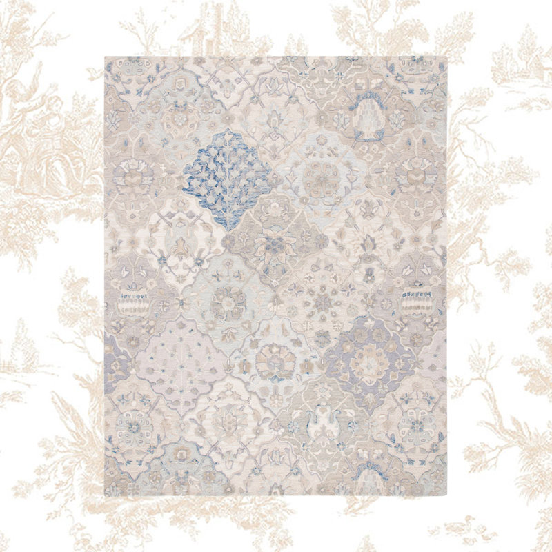 Aurelijus Oriental Handmade Tufted Wool Gray/Blue Area Rug, Rectangle 8' x 10'