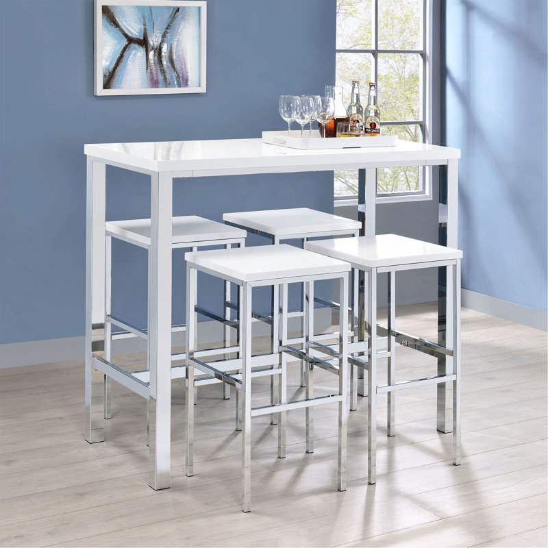 Ensemble de bar 5 pièces blanc ultrabrillant et chrome