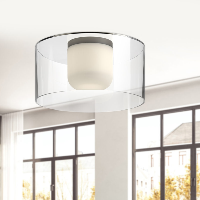 Birch Glass LED Flush Mount, Black/Clear, 6.75" H x 12" W x 12" D
