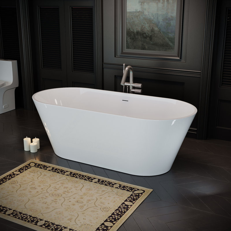 60'' x 28.74" Acrylic Freestanding Bathtub, Oval Soaking Stand Alone Bath Tub with Toe-Tap Chrome Drain and Classic Slotted Overflow, cUPC Certified, Glossy White