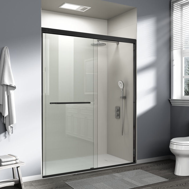 56"-60" W x 72" H Double Sliding Shower Door Framed Bypass Sliding Door with Tempered Glass Explosion-Proof, 2 Towel Bars for Walk-in Bathroom, Matte Black