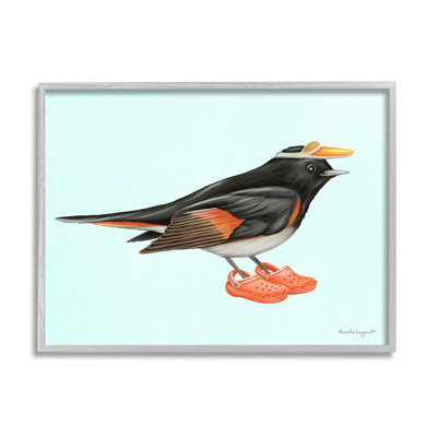Oiseau noir orange portant des crampons en caoutchouc, giclée, ensemble d'art texturé par Amelie Legault