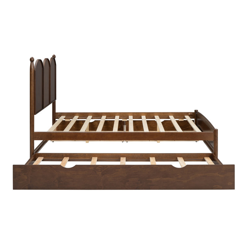 Lit plateforme grand en noyer avec lit gigogne simple TG et tiroirs de rangement, base de lit d'invité en bois massif rustique
