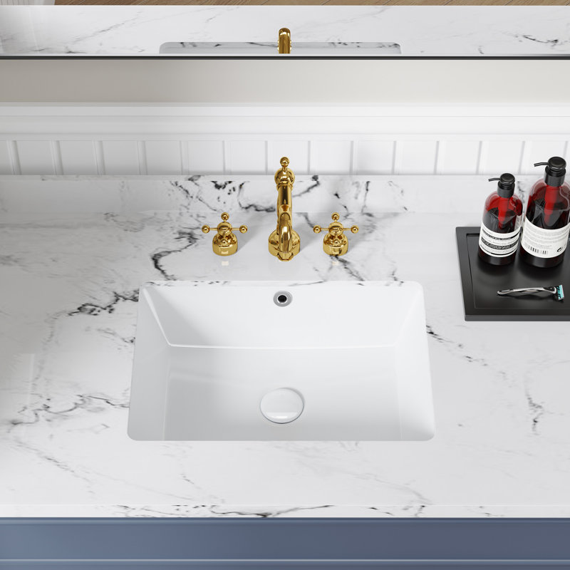 18" White Small Undermount Bathroom Sink Rectangle Ceramic Bathroom Sink with Overflow (18.3"x13.8") For Compact Bathroom