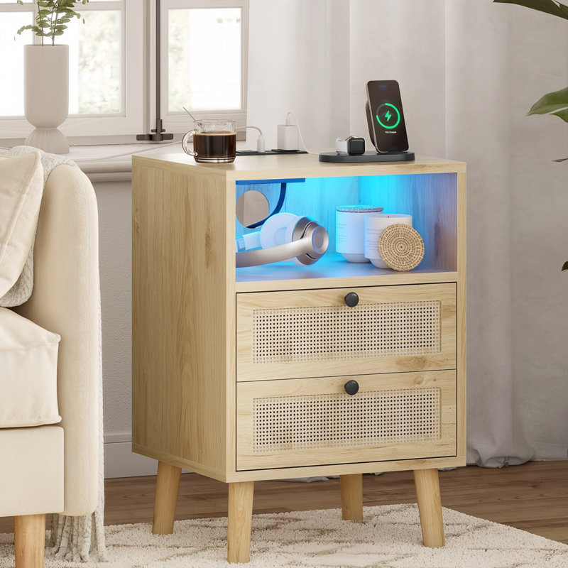 Rattan Nightstand with 2 Drawers