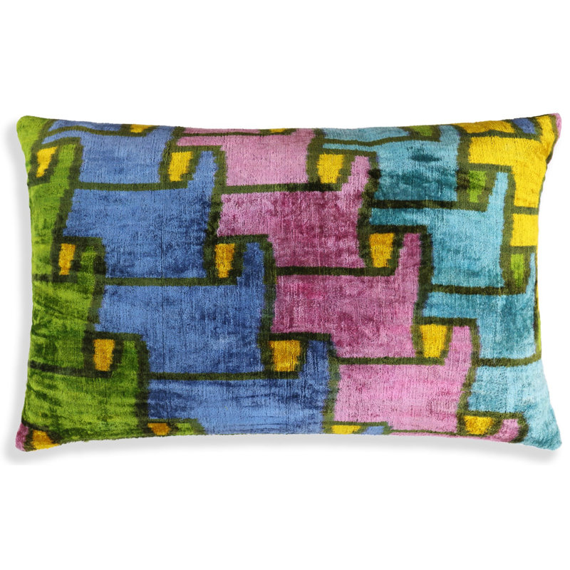 Coussin en velours coloré à motif abstrait 16 x 24