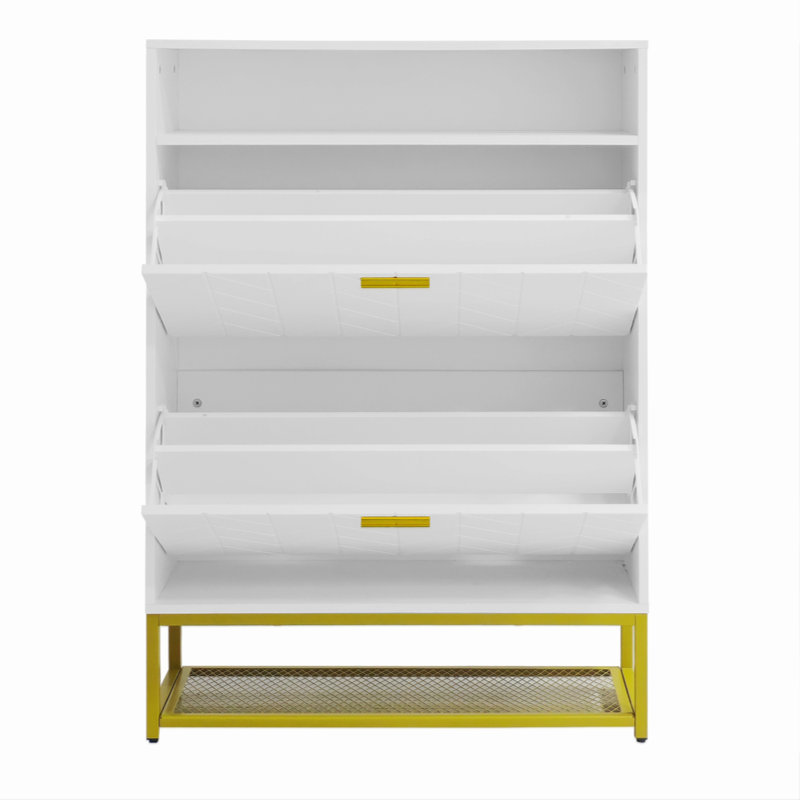 Range-chaussures avec 2 tiroirs rabattables et 2 tablettes, étagère à chaussures autoportante moderne, Blanc